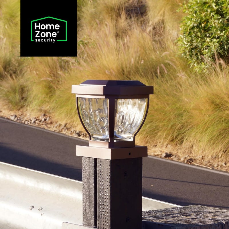 Home zone Security Solar Post Cap Lights - Decorative Glass LED Outdoor 4x4 (3.5 x 3.5 in.) Post Lights, Bronze (2-Pack) - Image 3